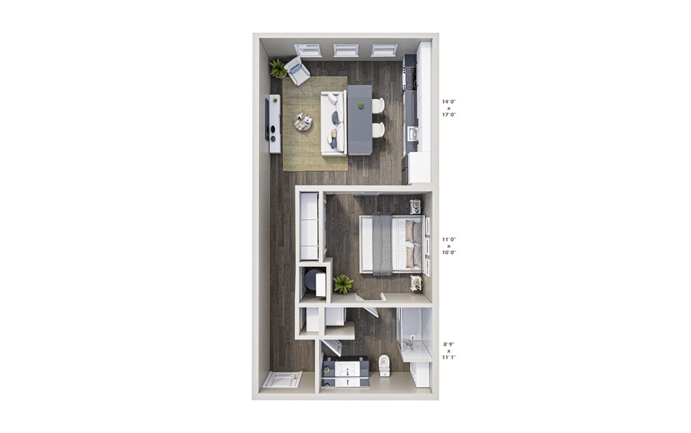 Studio - Studio floorplan layout with 1 bath and 547 square feet.