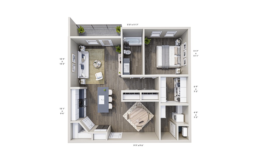 1C - 1 bedroom floorplan layout with 1 bath and 821 square feet.